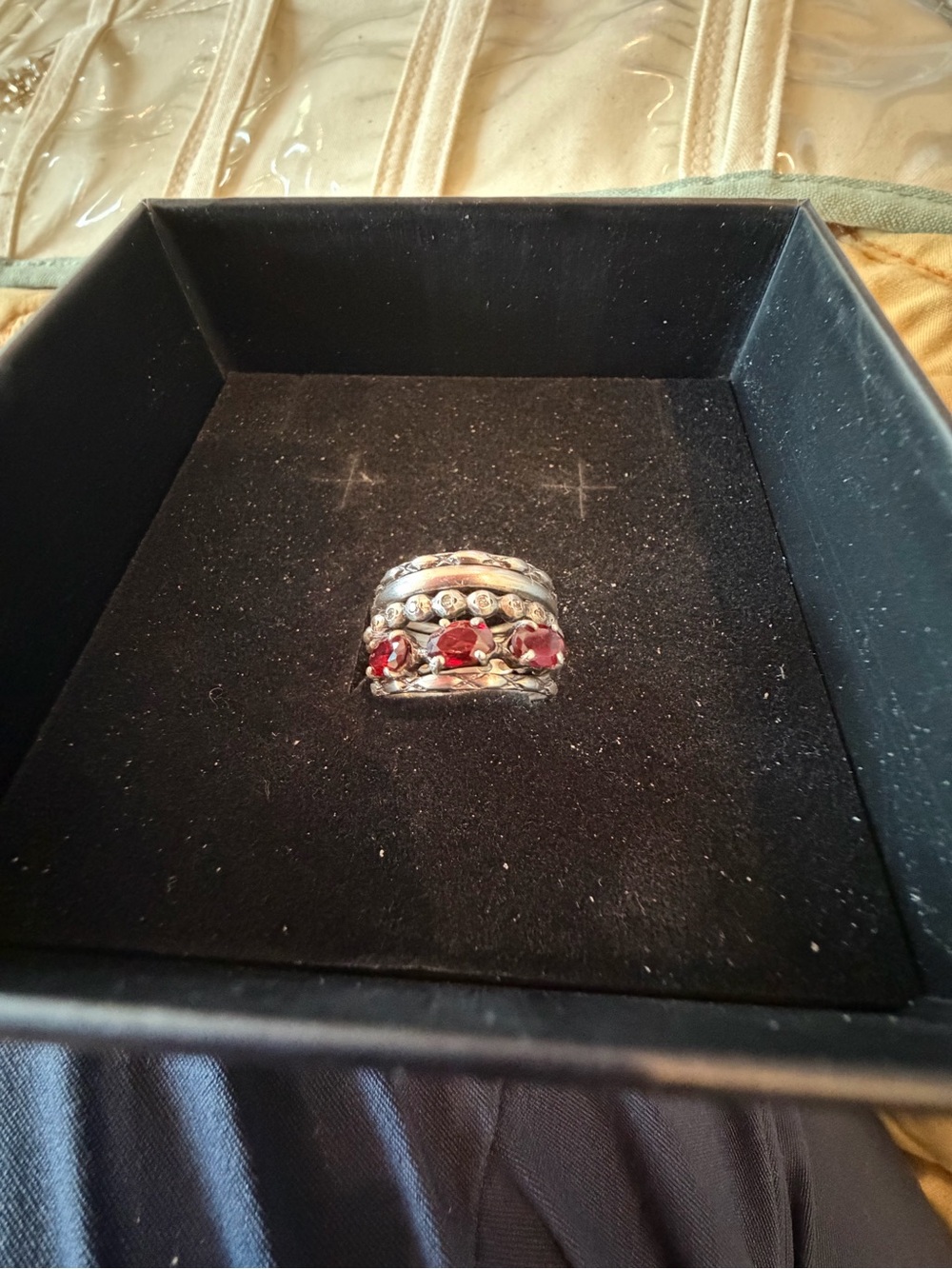 Sundance Silver-Tone Stackable Ring with Red Stones